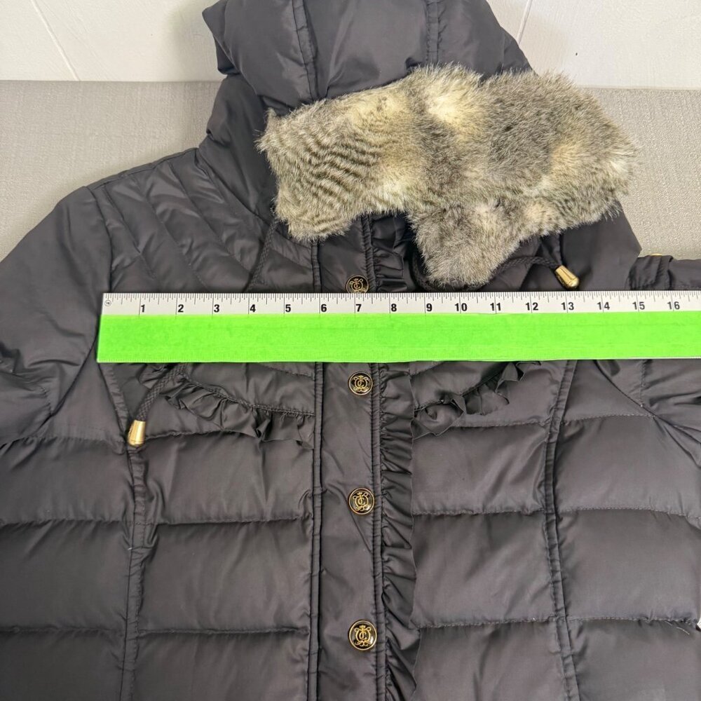 Juicy Couture Black Puffer Faux Fur Removable Hood Medium Y2K Gold Zip - Picture 12 of 16